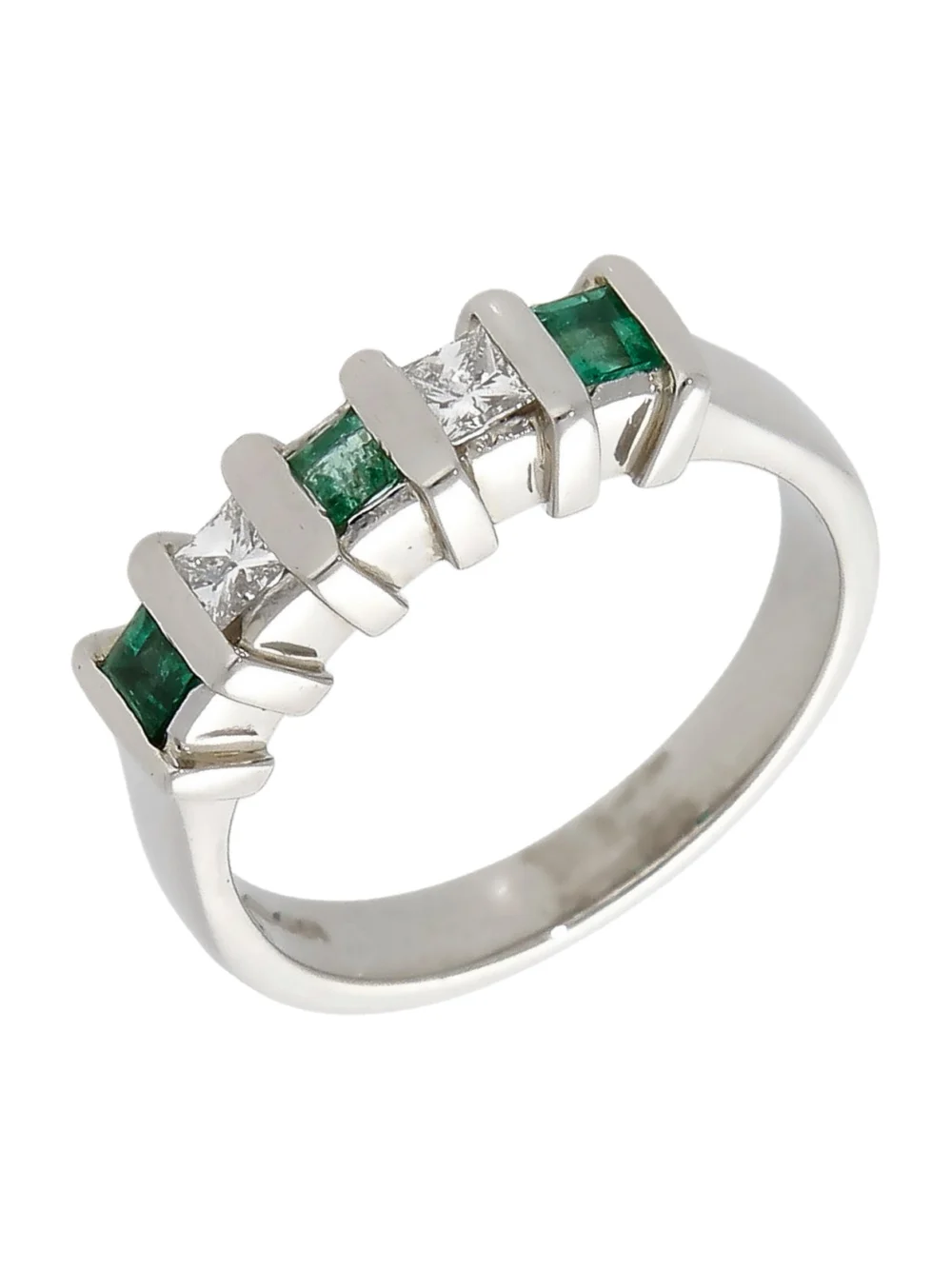 William May Platinum Emerald & Diamond 5 Stone Eternity Ring
