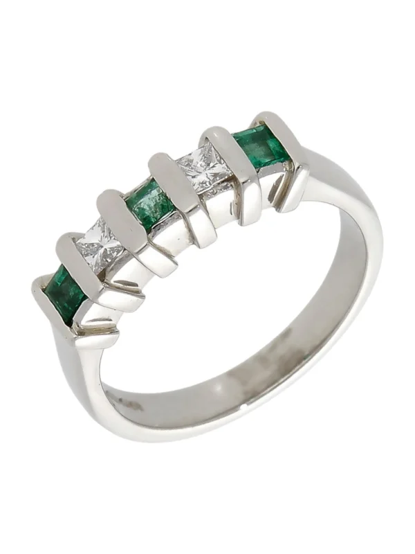 William May Platinum Emerald & Diamond 5 Stone Eternity Ring