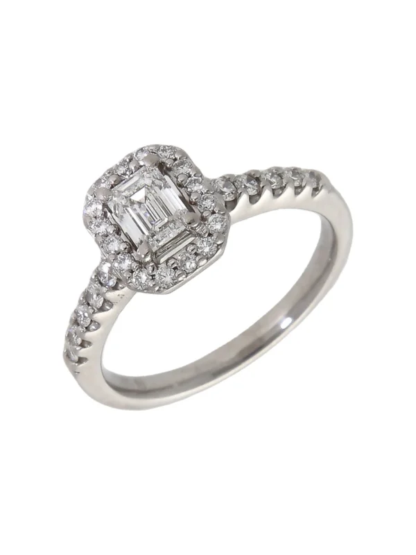 William May Platinum Emerald Cut Diamond Halo Ring