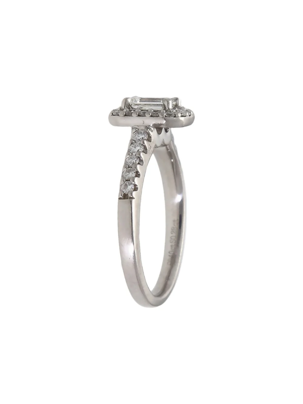 William May Platinum Emerald Cut Diamond Halo Ring, view 2