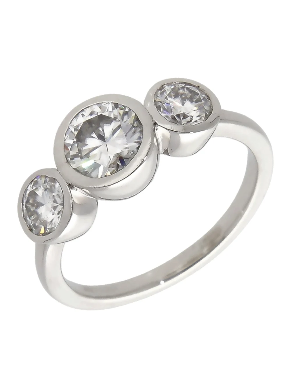 William May Platinum Moissanite Trilogy Ring