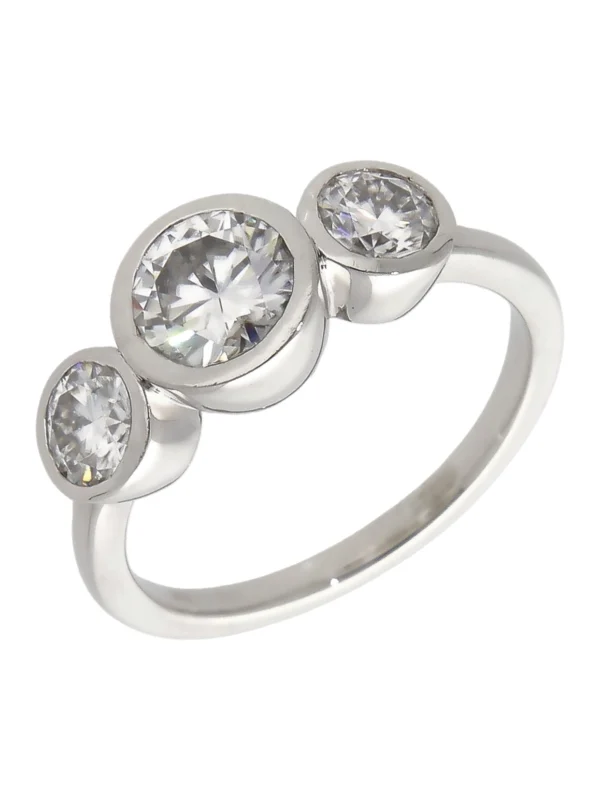 William May Platinum Moissanite Trilogy Ring