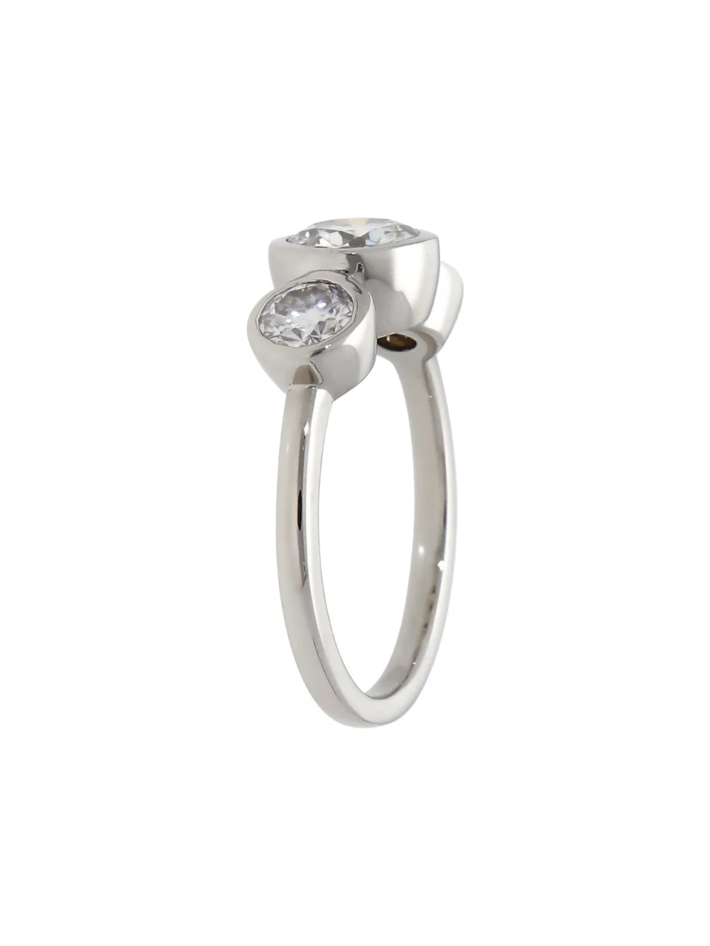 William May Platinum Moissanite Trilogy Ring, view 2
