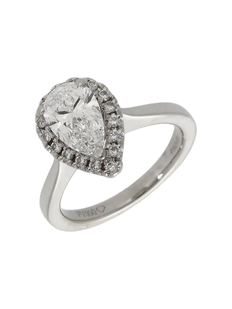 William May Platinum Pear Cut Gia Diamond Halo Ring