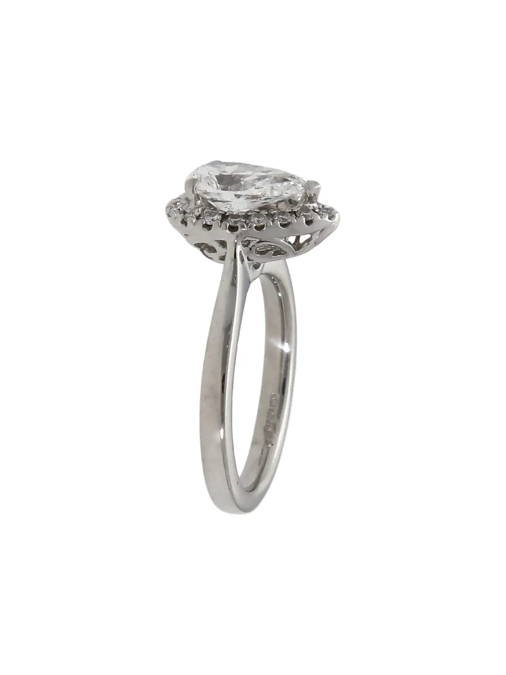 William May Platinum Pear Cut Gia Diamond Halo Ring, view 2