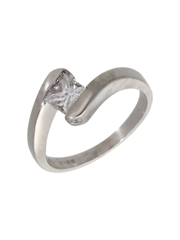 William May Platinum Princess Cut Diamond Solitaire Twist Ring