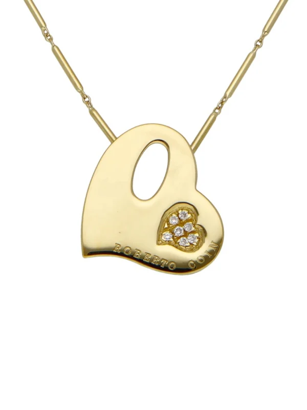 William May Roberto Coin 18ct Gold 15" Diamond Set Heart Necklace