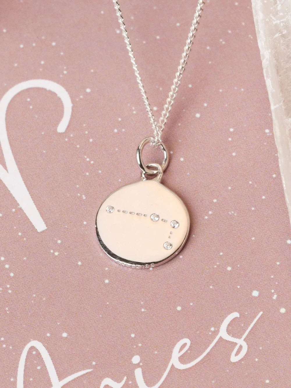 William May Silver Aries Constellation Cubic Zirconia Pendant & Chain