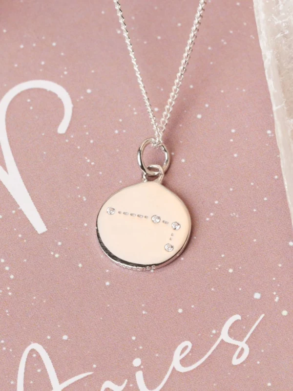 William May Silver Aries Constellation Cubic Zirconia Pendant & Chain