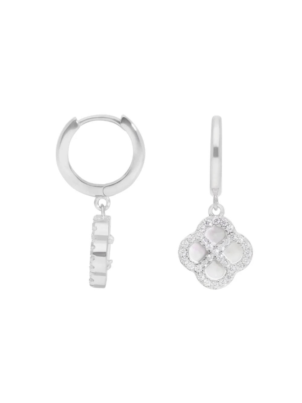 William May Silver Cubic Zirconia & Mother of Pearl Petal Drop Earrings, view 2