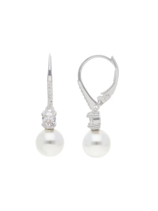 William May Silver Cubic Zirconia & Simulated Pearl Drop Earrings