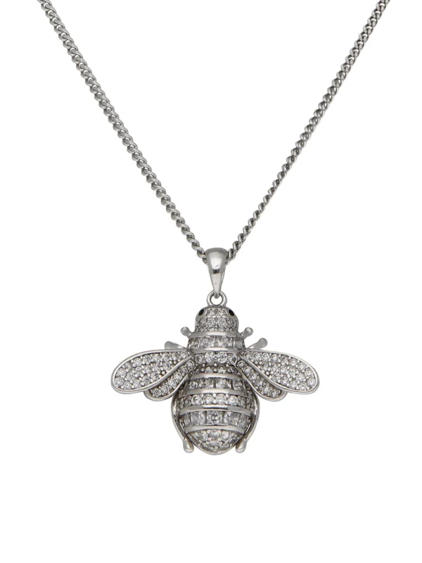 William May Silver Cubic Zirconia Bee Pendant & Chain Necklace