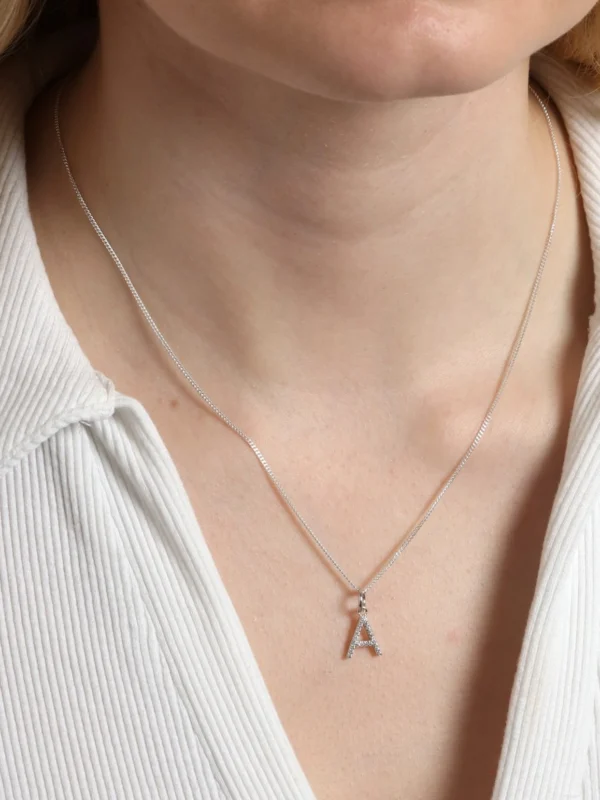 William May Silver Cubic Zirconia Set Initial a & 18 Inch Chain Necklace