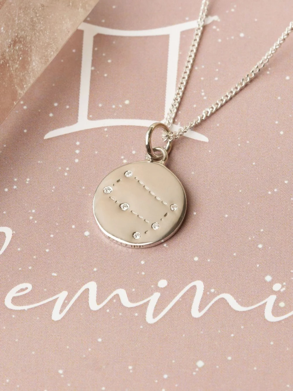 William May Silver Gemini Constellation Cubic Zirconia Pendant & Chain