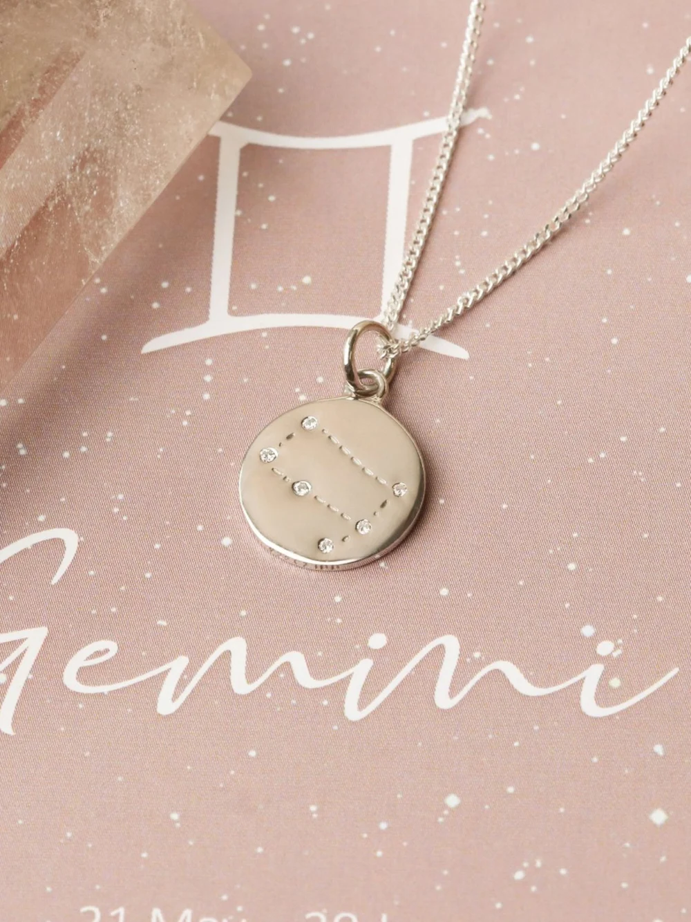 William May Silver Gemini Constellation Cubic Zirconia Pendant & Chain, view 5