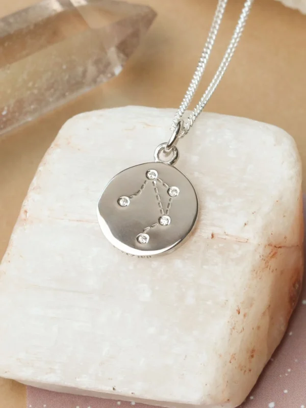 William May Silver Libra Constellation Cubic Zirconia Pendant & Chain