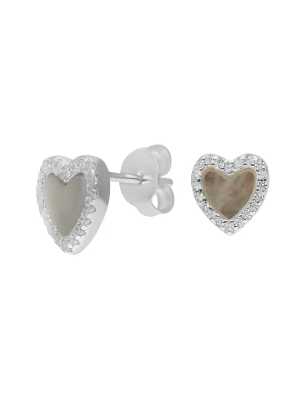 William May Silver Mother of Pearl & Cubic Zirconia Heart Stud Earrings