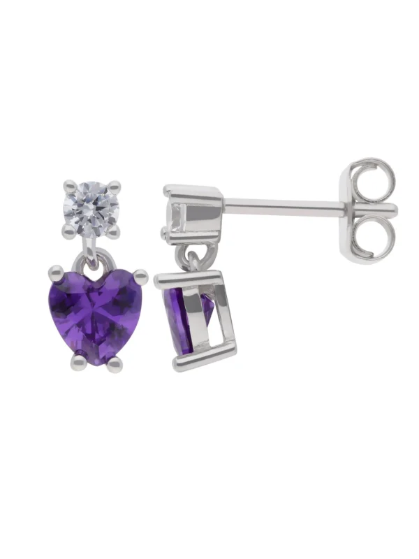 William May Silver Purple Colour Cubic Zirconia Small Drop Earrings