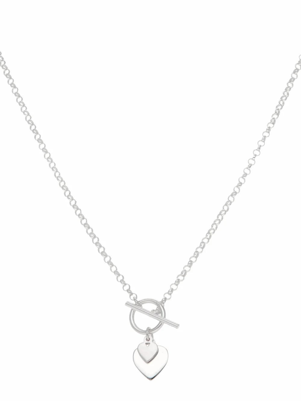 William May Sterling Silver 16" Heart & T-Bar Lariat Belcher Necklace