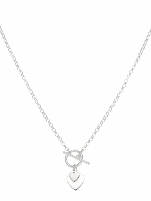 William May Sterling Silver 16" Heart & T-Bar Lariat Belcher Necklace