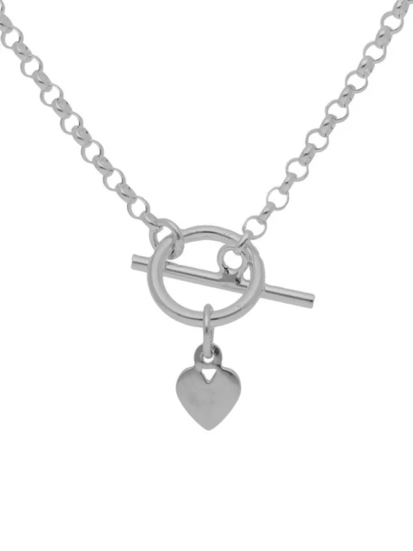 William May Sterling Silver 16" Heart & T-Bar Lariat Necklace