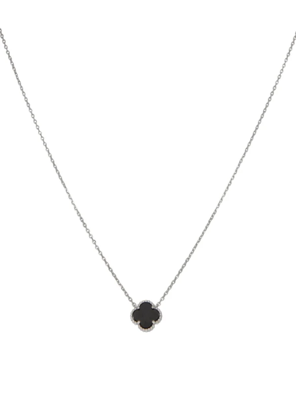 William May Sterling Silver 17" Onyx Clover Petal Necklace