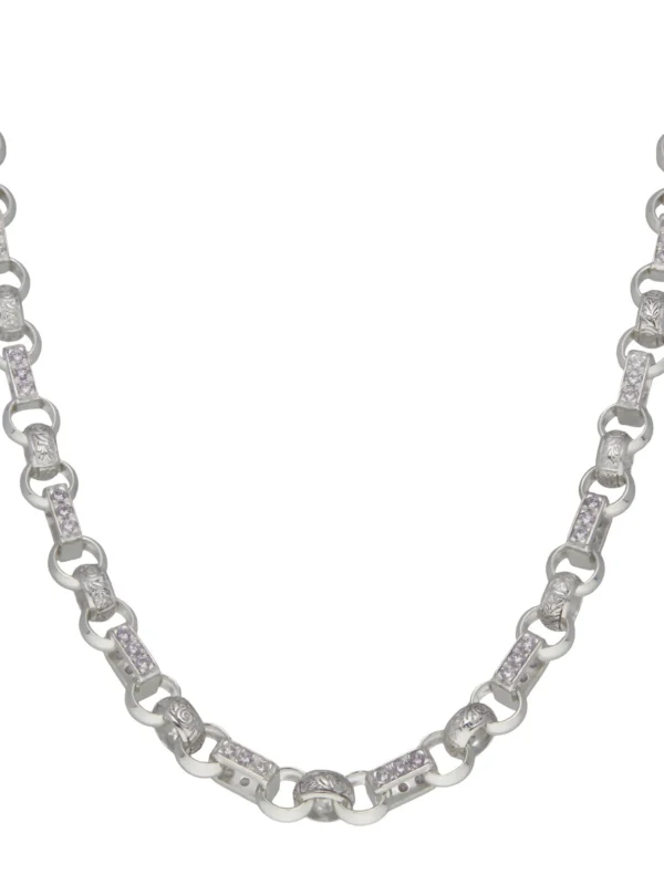William May Sterling Silver 20" Cubic Zirconia & Patterned Belcher Chain