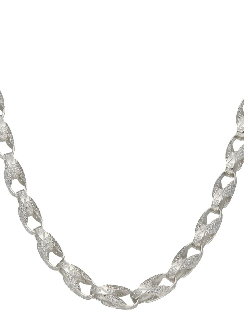 William May Sterling Silver 22" Cubic Zirconia Tulip Link Chain Necklace