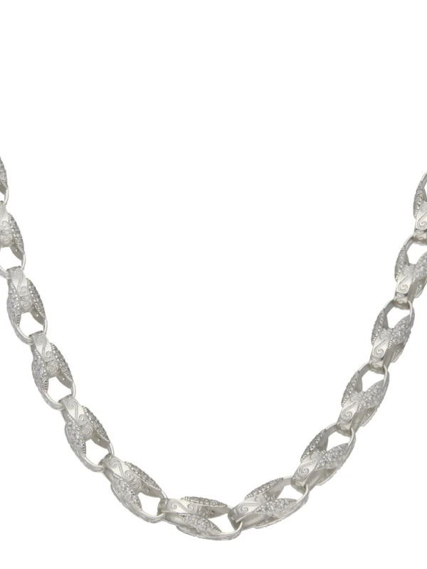 William May Sterling Silver 22" Cubic Zirconia Tulip Link Chain Necklace