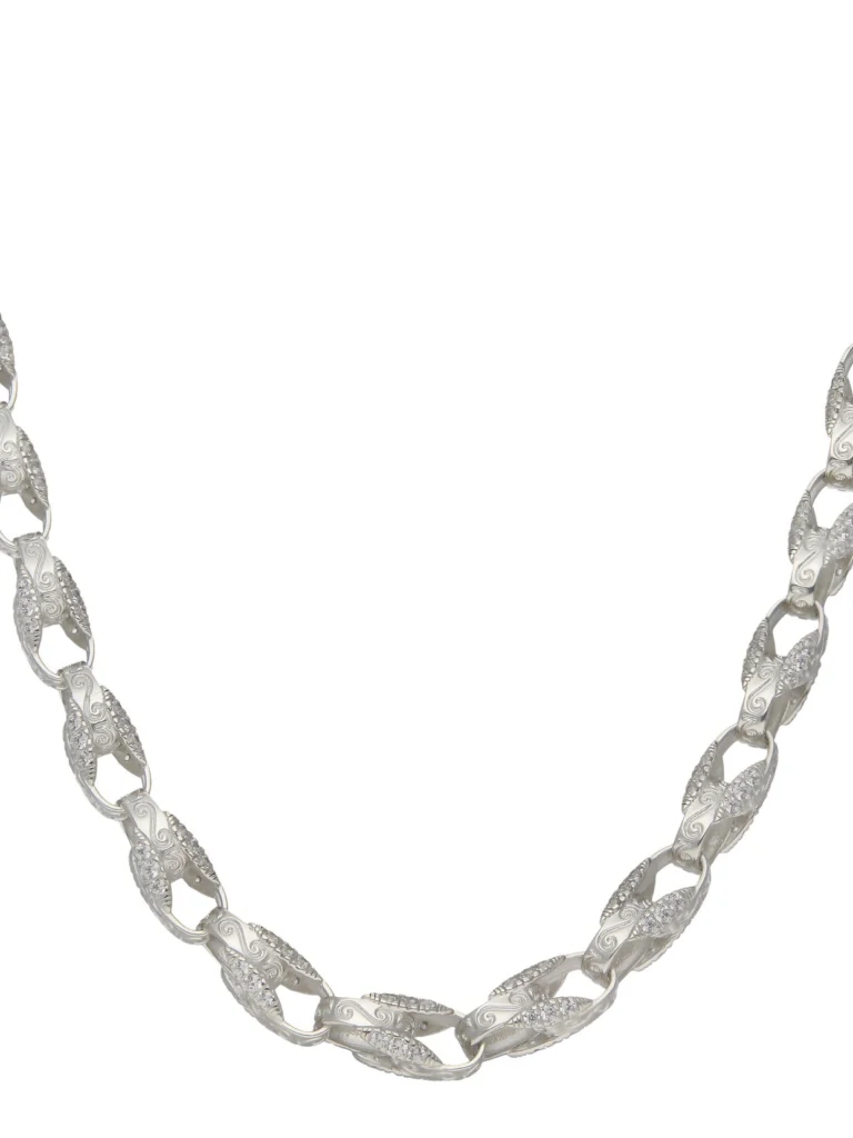 William May Sterling Silver 22" Cubic Zirconia Tulip Link Chain Necklace