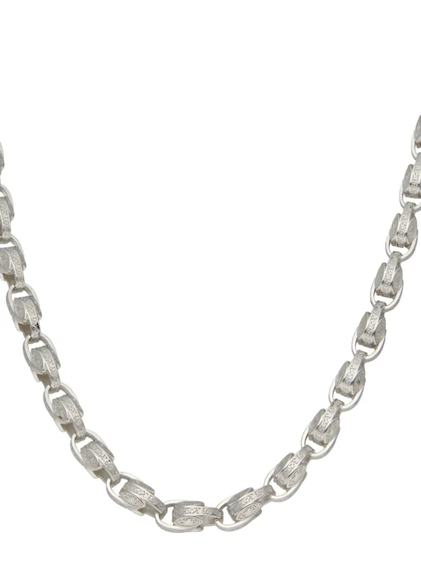 William May Sterling Silver 24" Patterned Tulip Link Chain Necklace