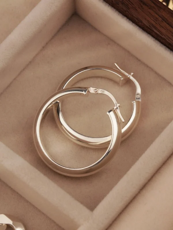 William May Sterling Silver 25mm Round Chunky Hoop Earrings