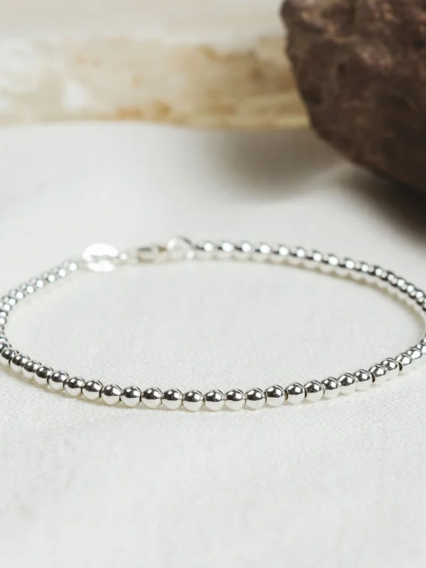William May Sterling Silver 3mm Bead Link Ladies Bracelet