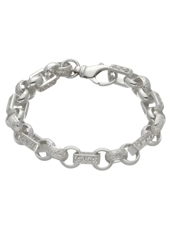 William May Sterling Silver 6.5" Cubic Zirconia Figaro Belcher Bracelet