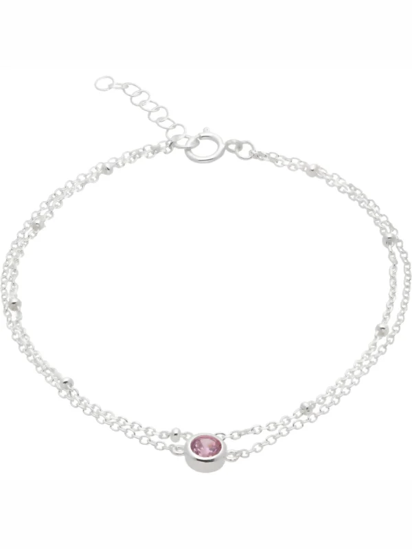 William May Sterling Silver 7-7.5" Pink Cubic Zirconia 2 Row Bracelet