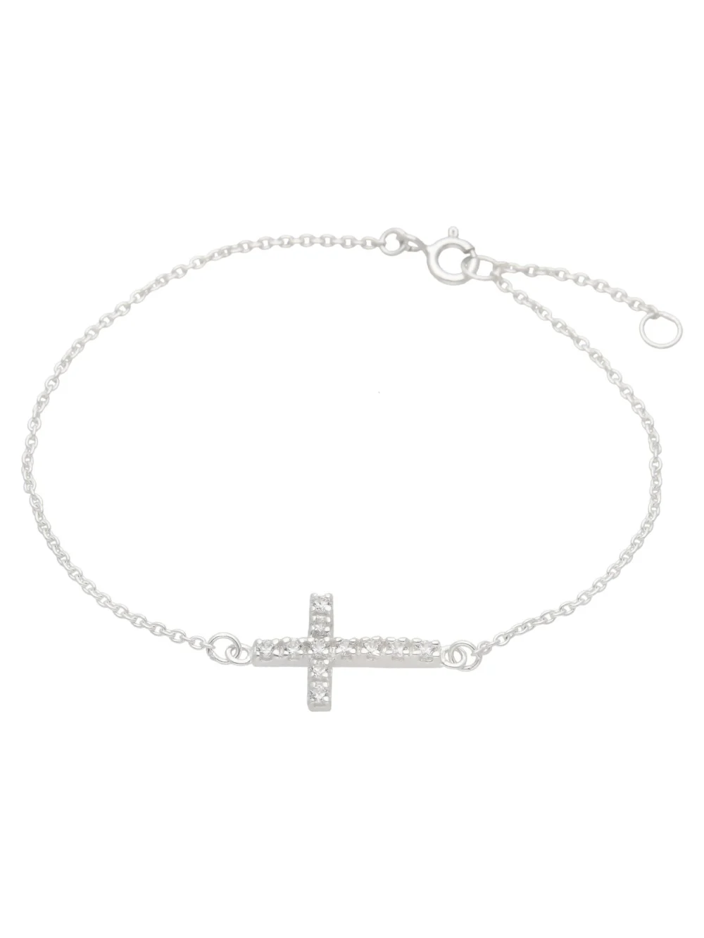 William May Sterling Silver 7.5" Cubic Zirconia Cross Ladies Bracelet