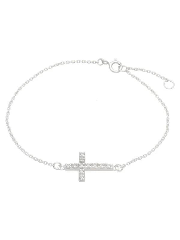 William May Sterling Silver 7.5" Cubic Zirconia Cross Ladies Bracelet