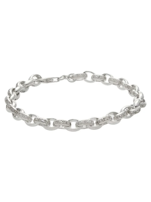 William May Sterling Silver 7.5" Cubic Zirconia Oval Belcher Bracelet