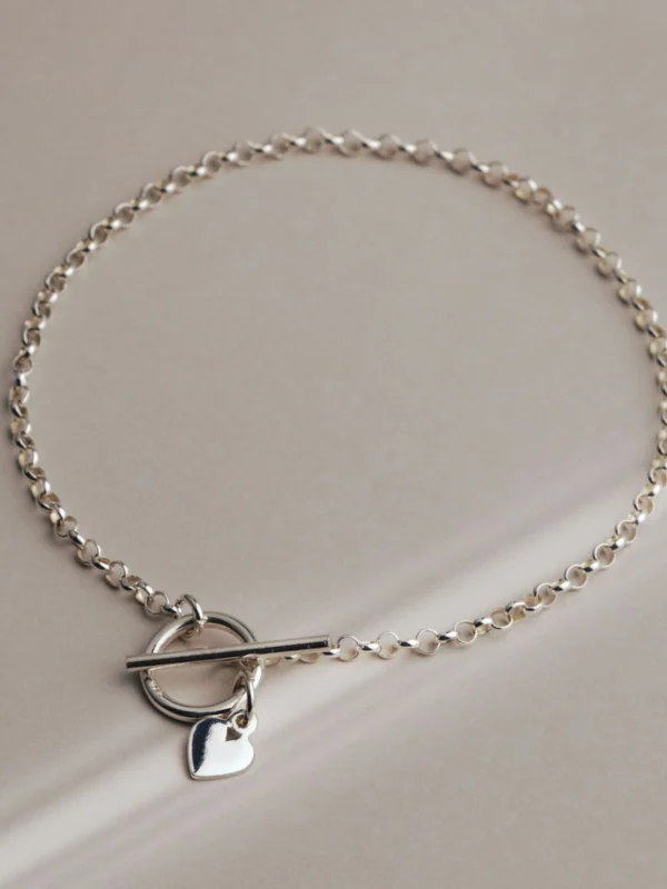 William May Sterling Silver 7.5" Heart & T-Bar Lariat Bracelet