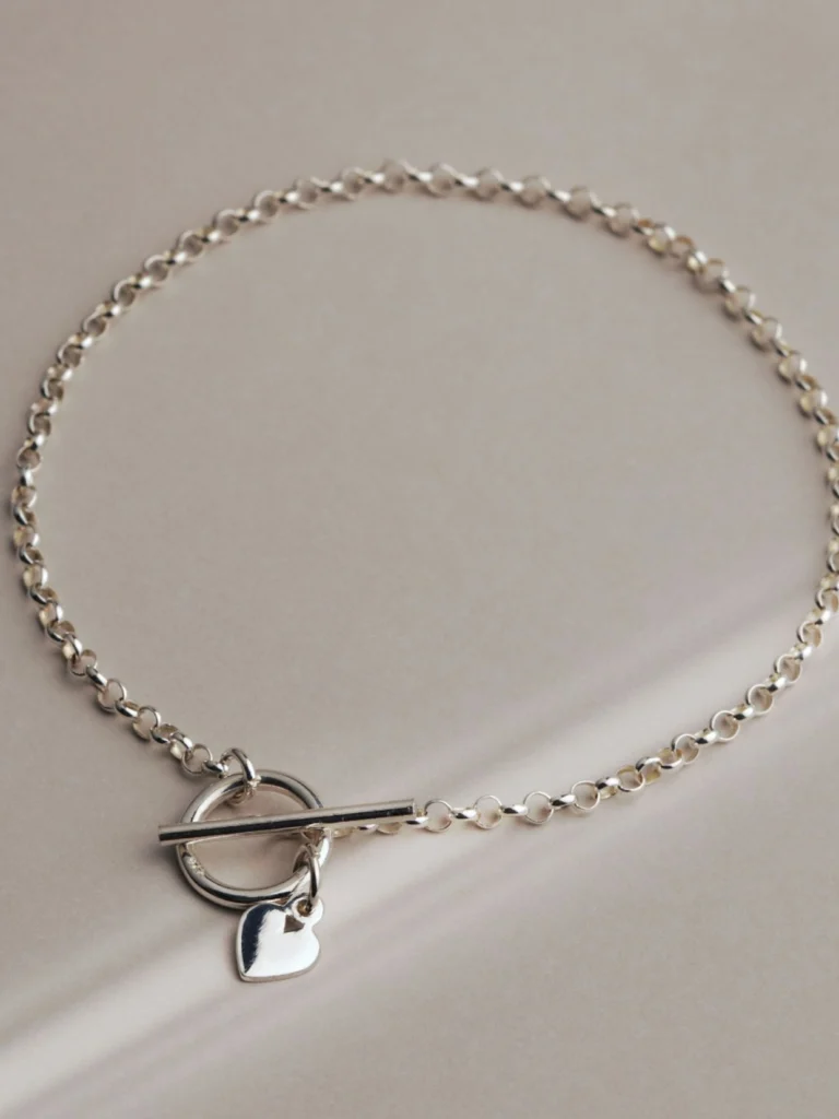 William May Sterling Silver 7.5" Heart & T-Bar Lariat Bracelet