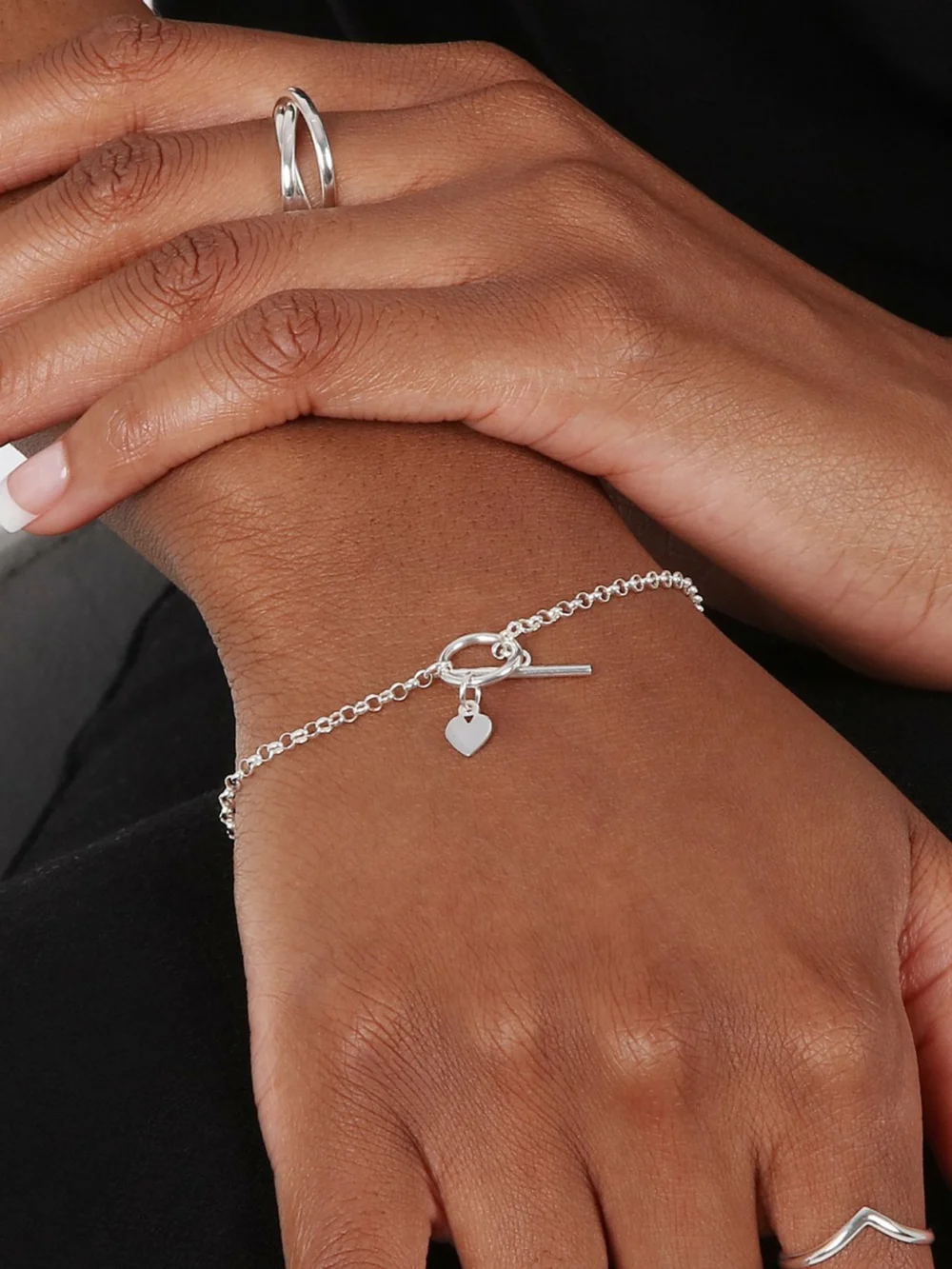 William May Sterling Silver 7.5" Heart & T-Bar Lariat Bracelet, view 2
