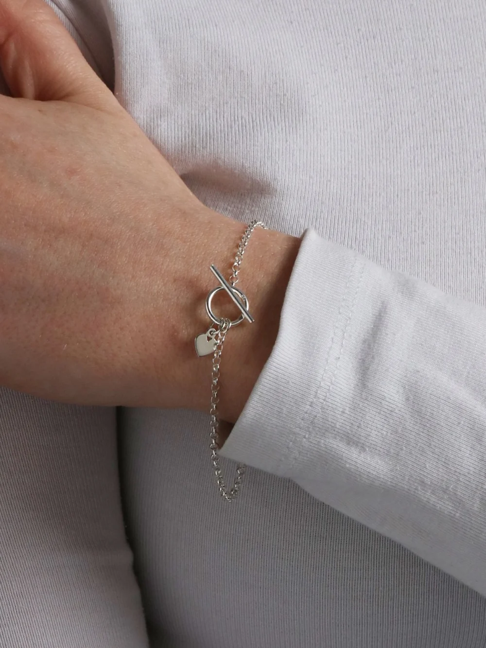 William May Sterling Silver 7.5" Heart & T-Bar Lariat Bracelet, view 4