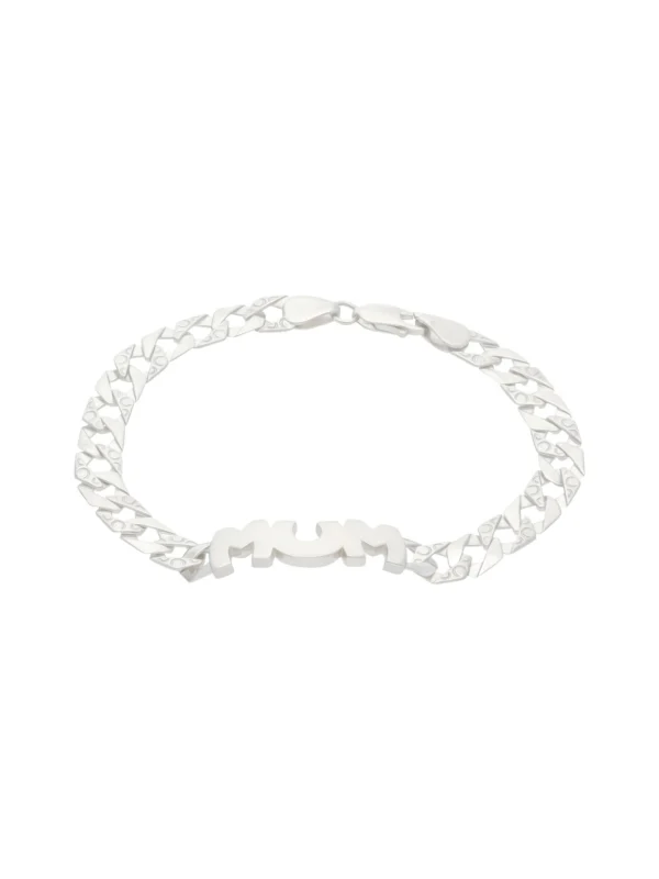 William May Sterling Silver 7.5" Patterned Curb Link Mum Bracelet