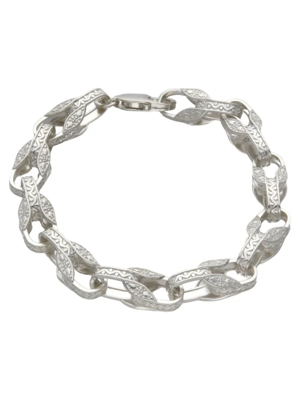 William May Sterling Silver 7.5" Patterned Tulip Link Bracelet