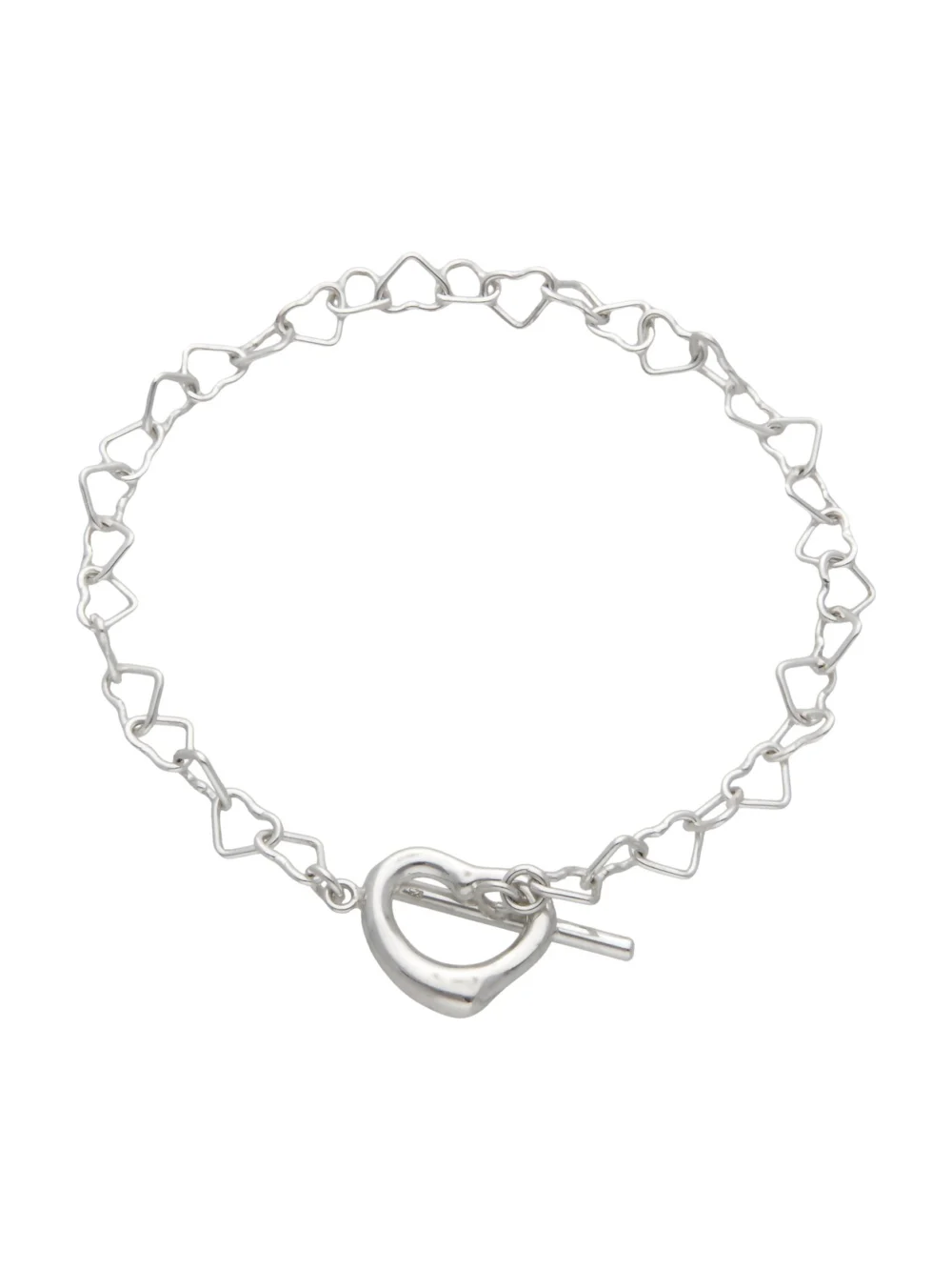 William May Sterling Silver 7.5" T-Bar Heart Link Lariat Bracelet