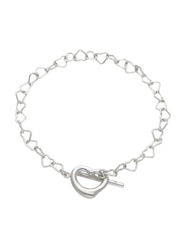 William May Sterling Silver 7.5" T-Bar Heart Link Lariat Bracelet