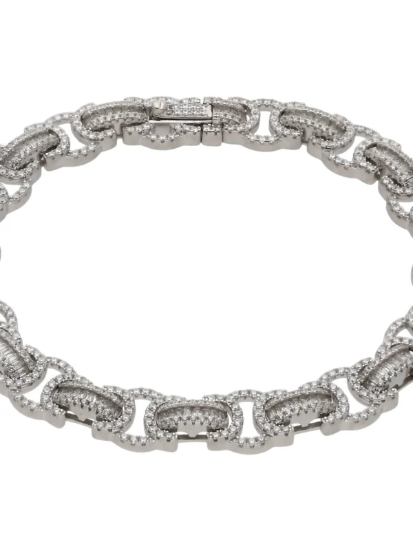 William May Sterling Silver 8.5" Cubic Zirconia Byzantine Link Bracelet