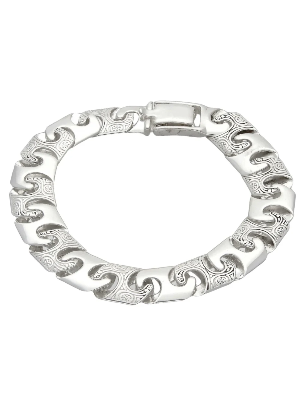 William May Sterling Silver 8.5" Pattern & Polished Anchor Link Bracelet