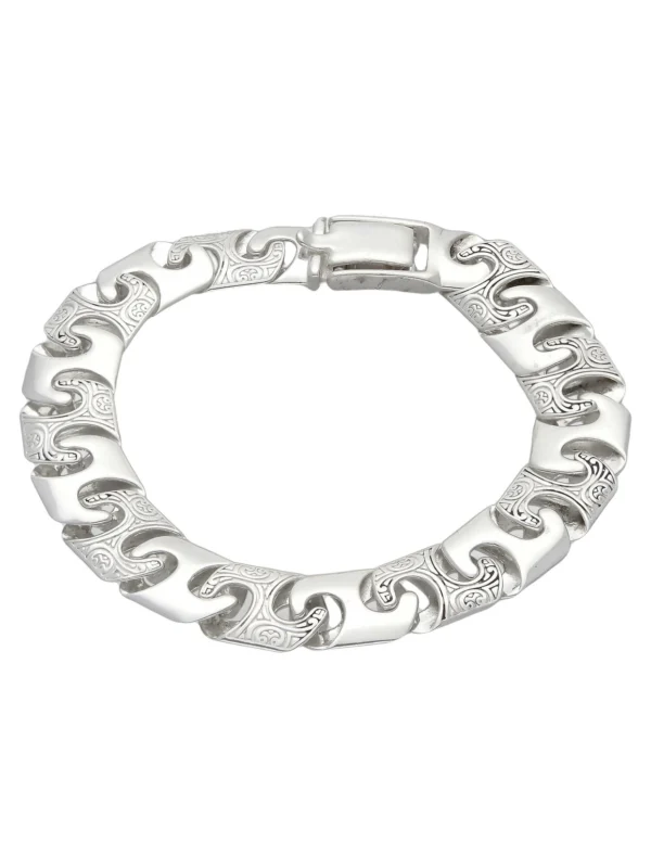 William May Sterling Silver 8.5" Pattern & Polished Anchor Link Bracelet