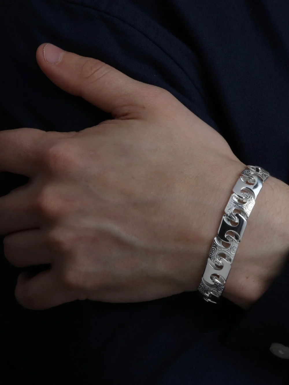 William May Sterling Silver 8.5" Pattern & Polished Anchor Link Bracelet, view 3